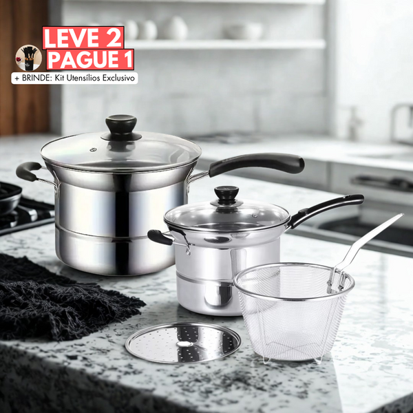 [Leve 2 Pague 1] Mega Panela ChefLar de Inox 5 em 1 Multifunções - À Prova de Explosões + BRINDE: Kit Utensílios