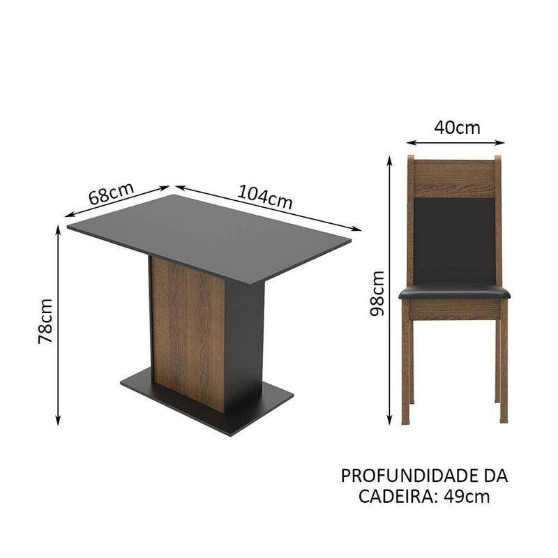 Conjunto Sala de Jantar Mesa Tampo de Madeira com 4 Cadeiras – RusticPreto