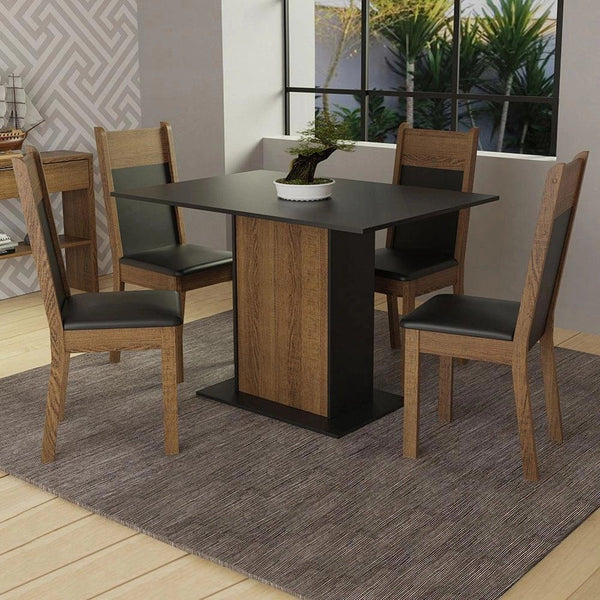 Conjunto Sala de Jantar Mesa Tampo de Madeira com 4 Cadeiras – RusticPreto