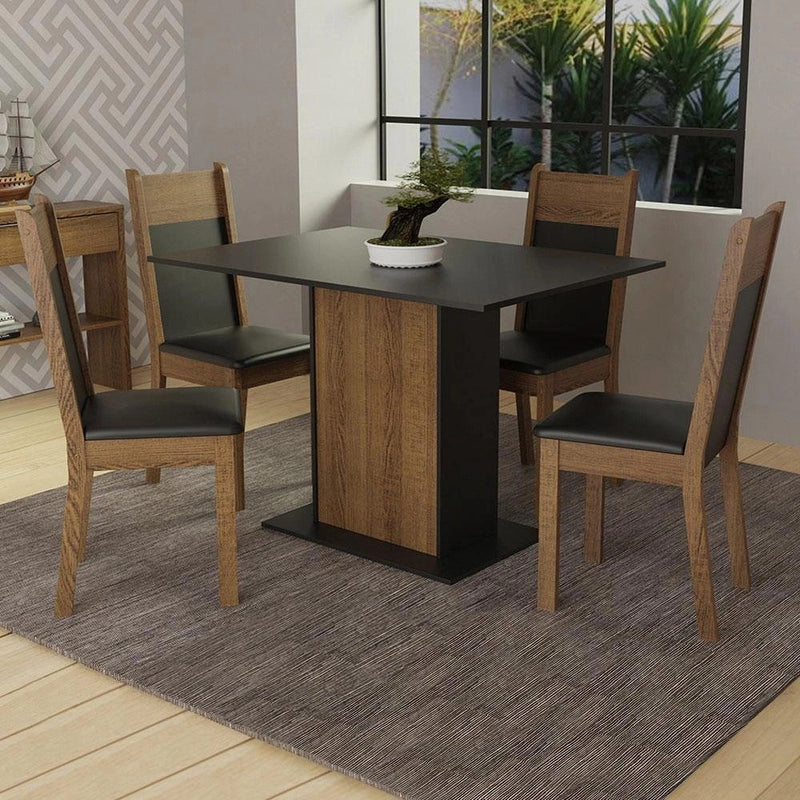 Conjunto Sala de Jantar Mesa Tampo de Madeira com 4 Cadeiras – RusticPreto