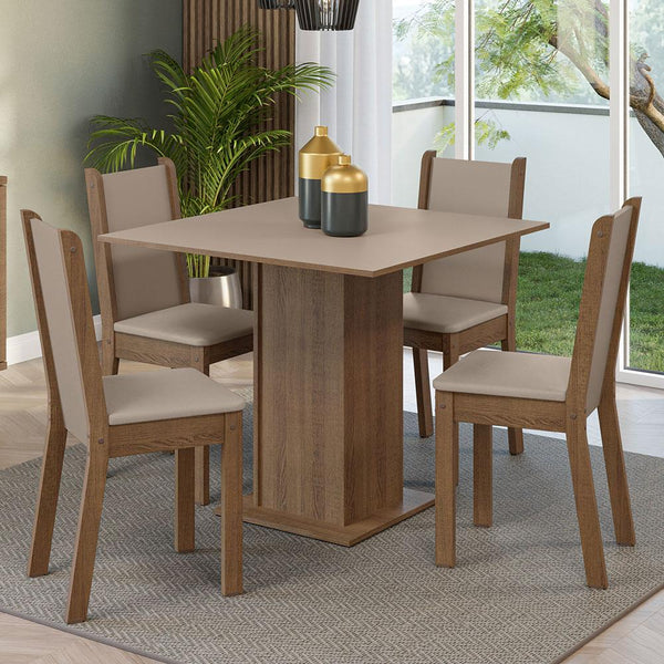 Sala De Jantar Madesa Alana Mesa Tampo De Madeira 4 Cadeiras Cor Rustic/Crema/Pérola