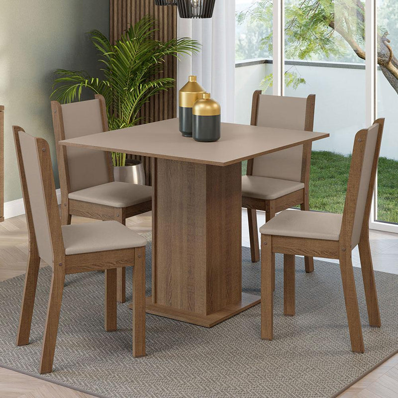 Sala De Jantar Madesa Alana Mesa Tampo De Madeira 4 Cadeiras Cor Rustic/Crema/Pérola
