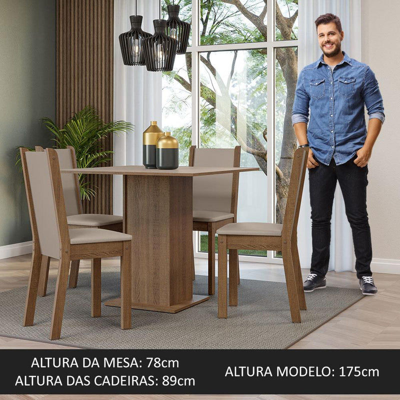 Sala De Jantar Madesa Alana Mesa Tampo De Madeira 4 Cadeiras Cor Rustic/Crema/Pérola