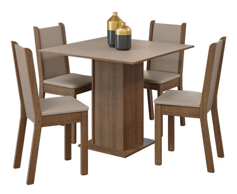 Sala De Jantar Madesa Alana Mesa Tampo De Madeira 4 Cadeiras Cor Rustic/Crema/Pérola