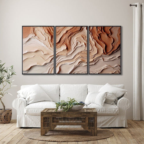 Quadro Decorativo Modelo Barro Com 3 Telas Para Sala, Casa