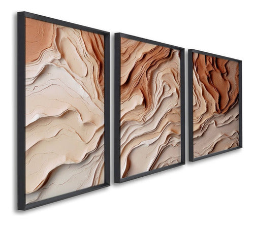 Quadro Decorativo Modelo Barro Com 3 Telas Para Sala, Casa