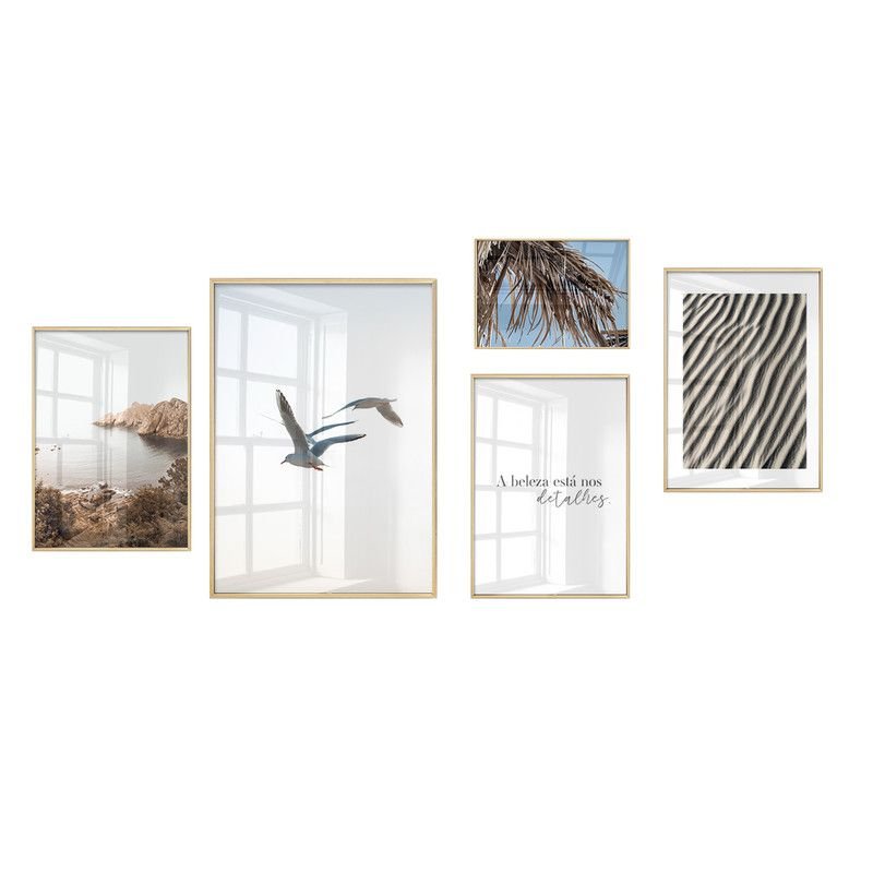 Dupla de Quadros em Vidro Gaivotas Minimalista Vida para Sala  Beleza nos Detalhes Slim Natural - 40x60 - 30x40