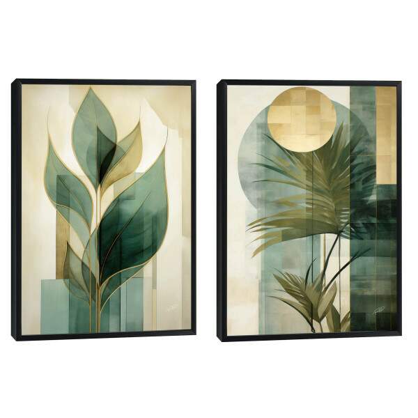Quadro Decorativo Duo Leaves - Elegância Verde para sua Decoração Moderna