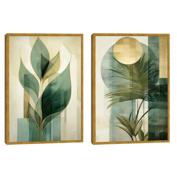 Quadro Decorativo Duo Leaves - Elegância Verde para sua Decoração Moderna