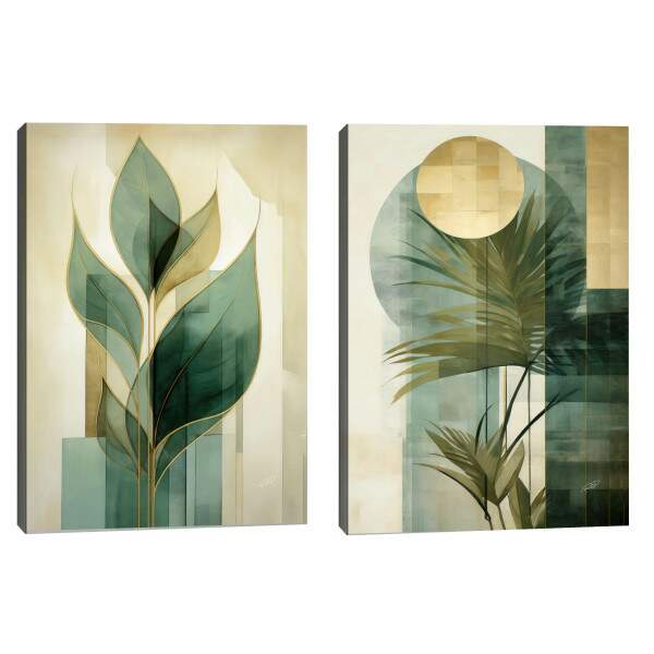 Quadro Decorativo Duo Leaves - Elegância Verde para sua Decoração Moderna
