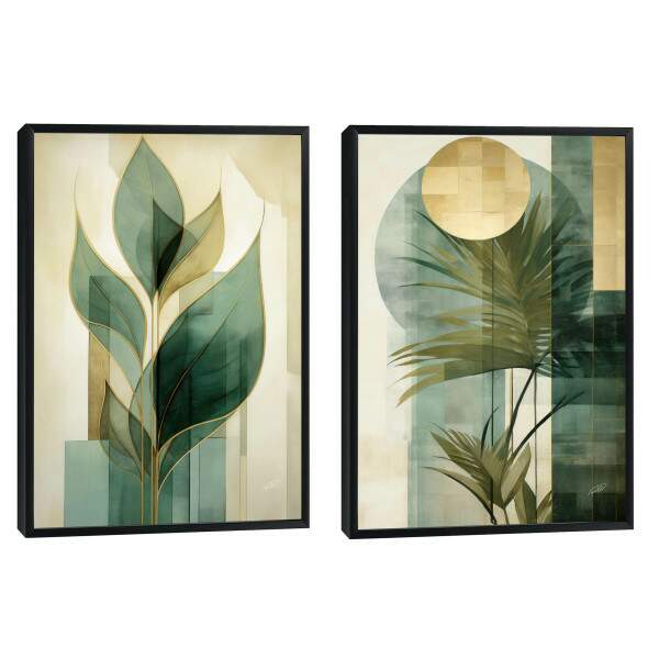 Quadro Decorativo Duo Leaves - Elegância Verde para sua Decoração Moderna