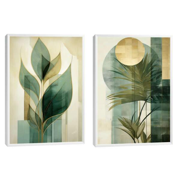 Quadro Decorativo Duo Leaves - Elegância Verde para sua Decoração Moderna