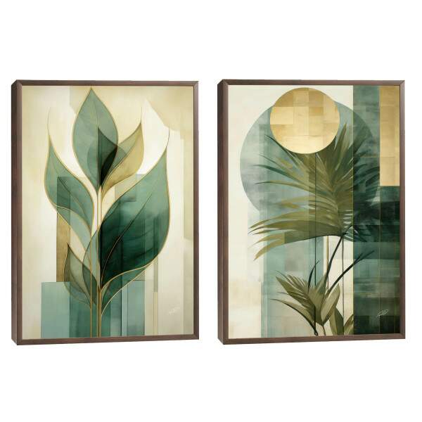 Quadro Decorativo Duo Leaves - Elegância Verde para sua Decoração Moderna
