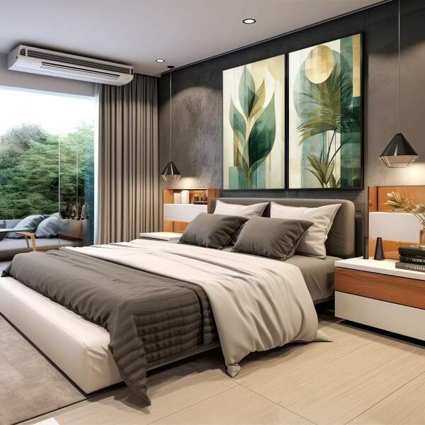 Quadro Decorativo Duo Leaves - Elegância Verde para sua Decoração Moderna
