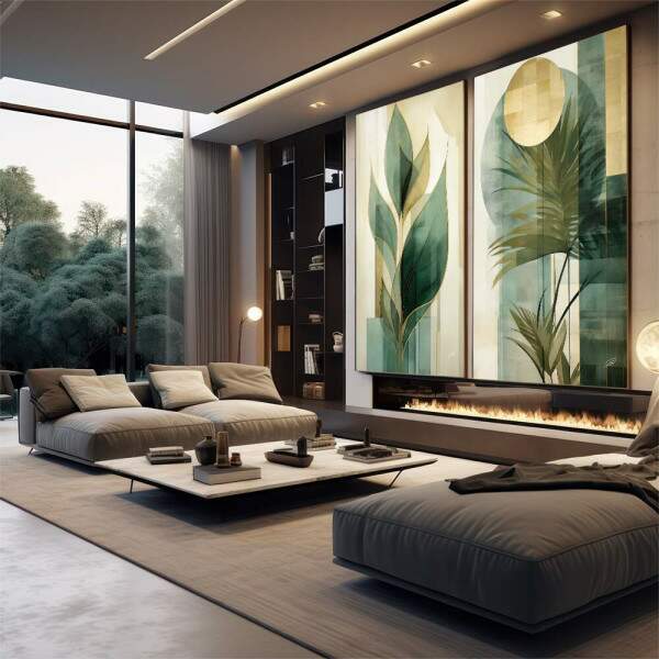 Quadro Decorativo Duo Leaves - Elegância Verde para sua Decoração Moderna