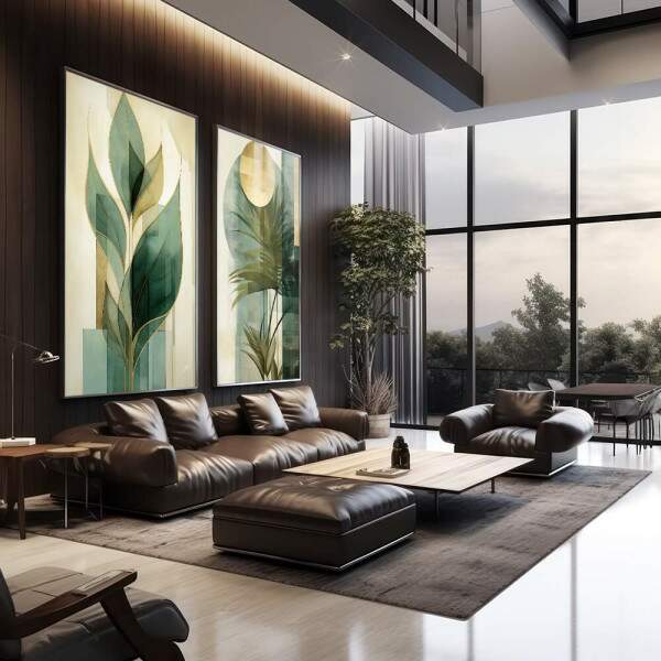 Quadro Decorativo Duo Leaves - Elegância Verde para sua Decoração Moderna