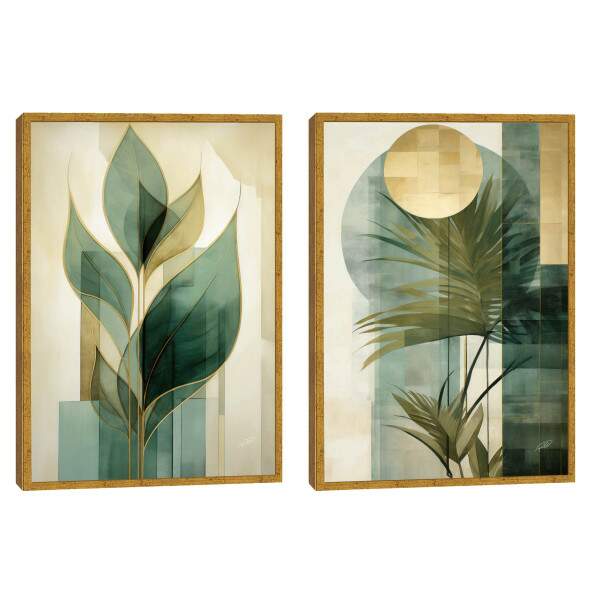 Quadro Decorativo Duo Leaves - Elegância Verde para sua Decoração Moderna