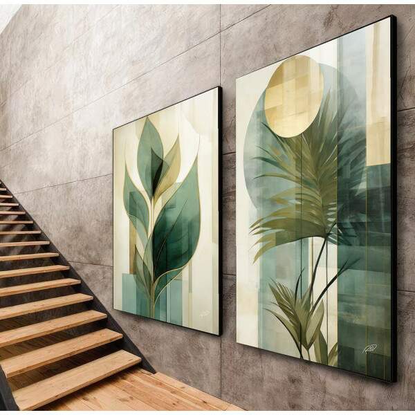 Quadro Decorativo Duo Leaves - Elegância Verde para sua Decoração Moderna